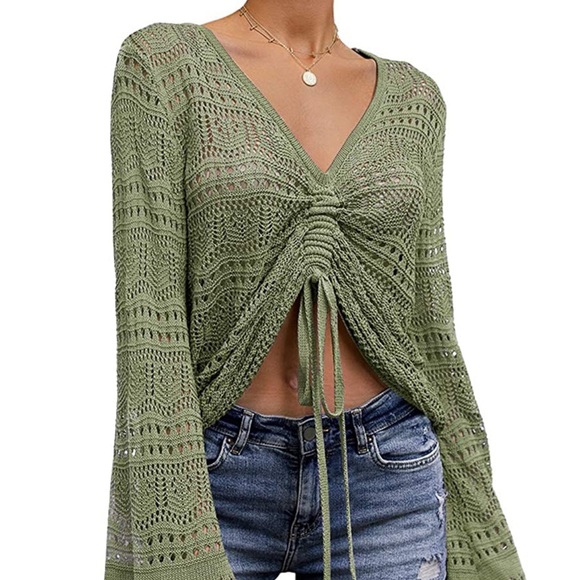 Flowy Green Bell sleeve Sweater - Picture 5 of 8